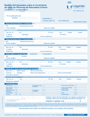 Modelo 004 Impuesto sobre el incremento de valor de Terrenos de