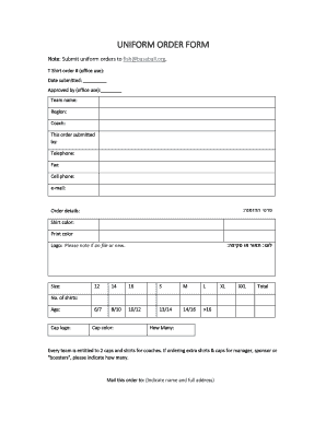 Baseball uniform order form template