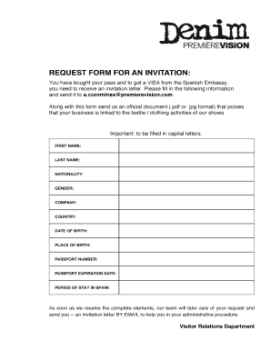 REQUEST FORM FOR AN INVITATION - DENIM PREMIERE VISION