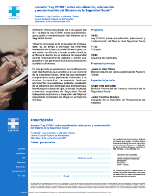 Jornada Ley 27 2011 sobre actualizacin, adecuacin y modernizacin del Sistema de la Seguridad Social 