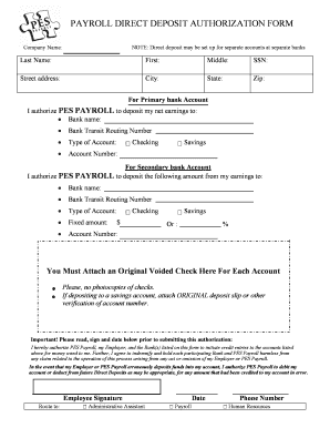 PAYROLL DIRECT DEPOSIT AUTHORIZATION FORM