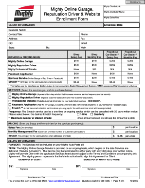 Sample purchase agreement for car - Mighty Online Garage Enrollment Form - Dec 2012doc