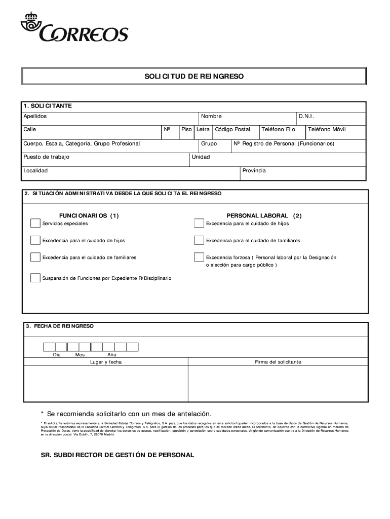 SOLICITUD DE REINGRESO - cgtinfo Vista previa en la página 1