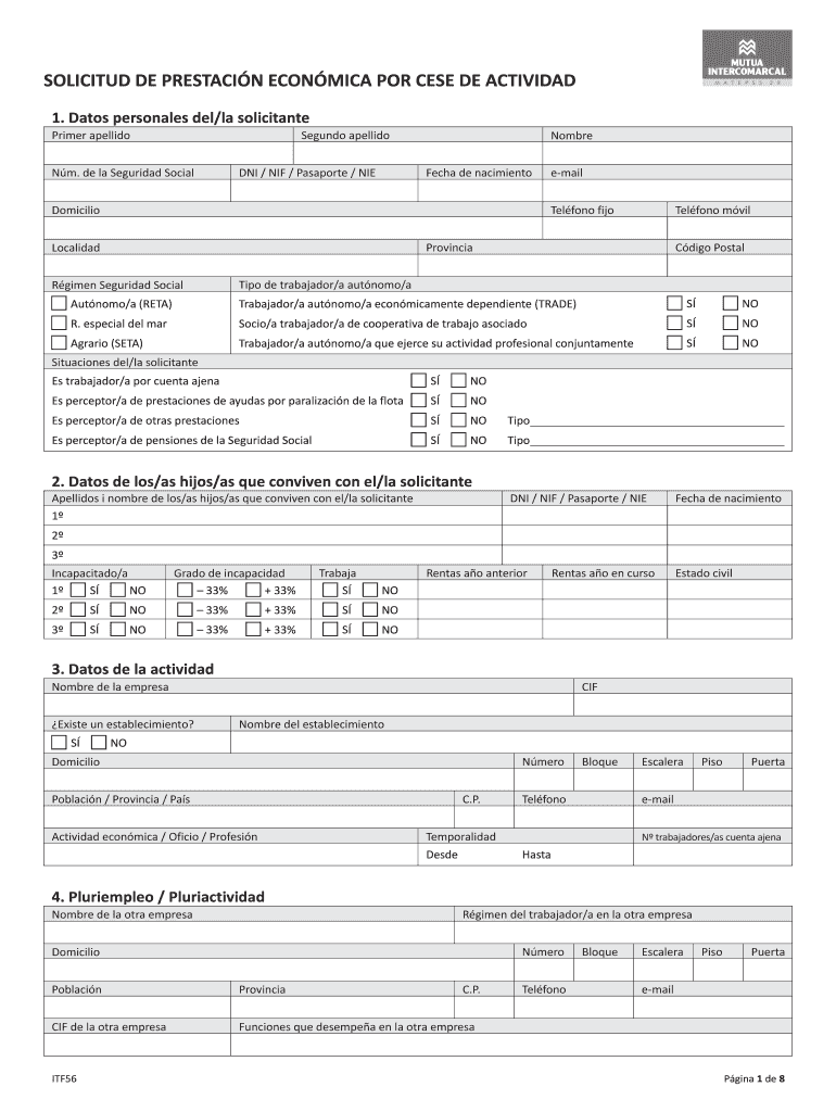 Solicitud de prestaci n econ mica por cese de actividad - Mutua Vista previa en la página 1