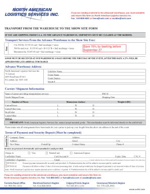 If you are sending material to the advanced warehouse, you must complete and return this form to: North American Logistics Services Inc
