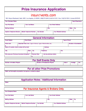 Prize Insurance Application binsureventsb bcomb
