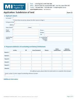 Form 11 - Application: Subdivision of Land