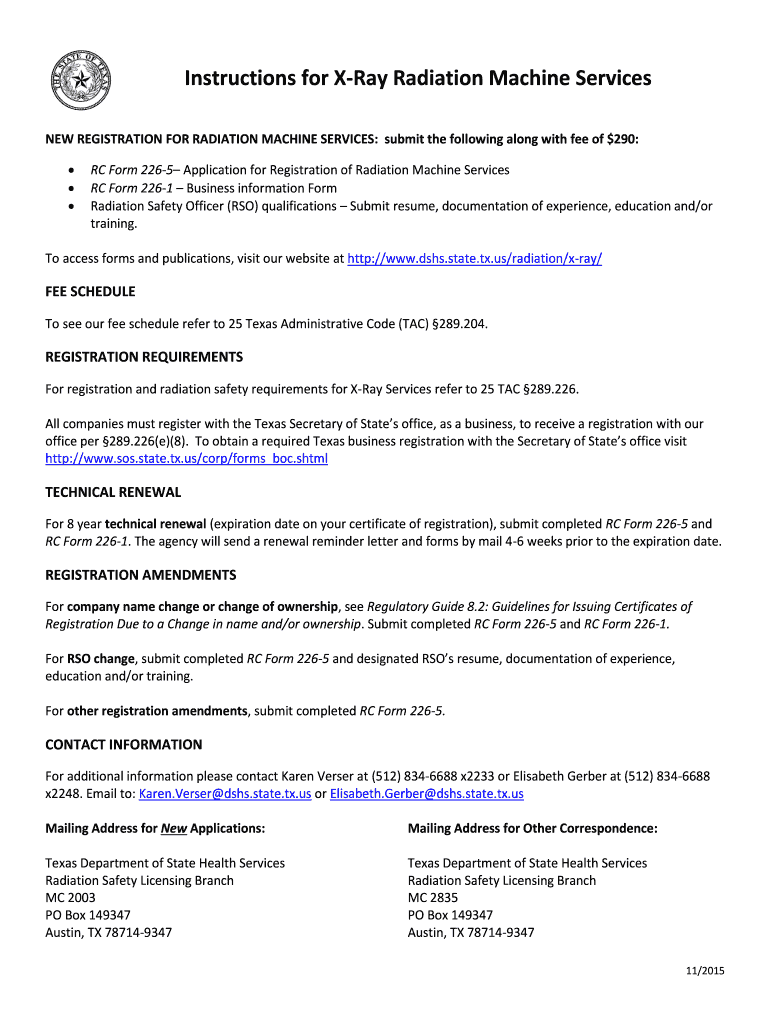 Fillable Online dshs texas Instructions for Industrial XRay