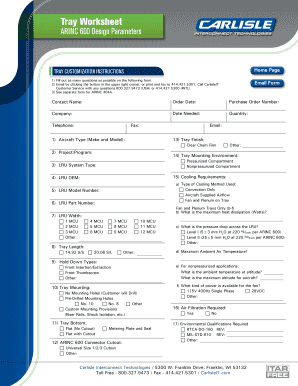 Tray Worksheet ARINC 600 Design Parameters