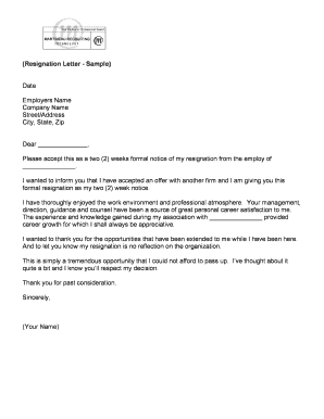 2 week notice letter - Resignation Letter - Sample - Creative Template