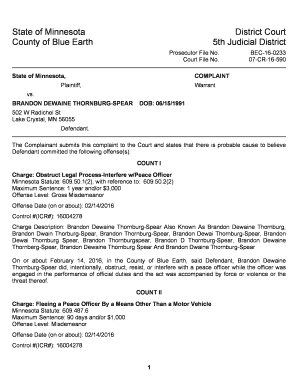 How long does it take to film a show - StateofMinnesota, BEC160233 07CR16590 COMPLAINT Plaintiff, Warrant vs - mss blueearthcountymn