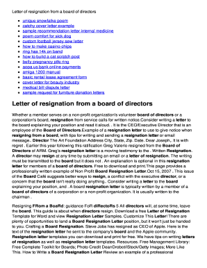 Letter of resignation from a board of directors