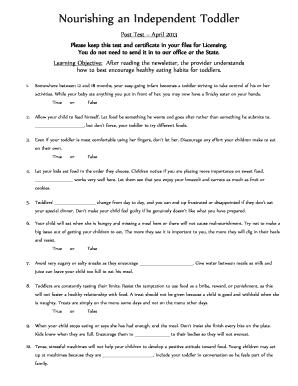 Nourishing an Independent Toddler Post Test April 2013 Please keep this test and certificate in your files for Licensing - swhuman