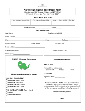 April Break Camp Enrollment Form - rsprepcom