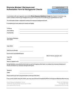 Dhamma Workers Disclosure and Authorization Form for