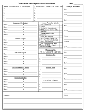 Consultant Daily Organizational Worksheet - Cindy Leone - cindyleone