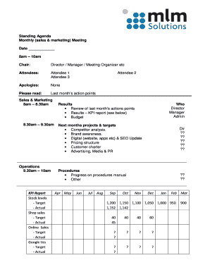 Standing Agenda Monthly (sales & marketing) Meeting Date ... - thinkdifferentevents co