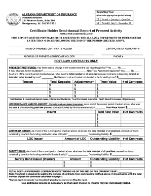 Certificate Holder - Semi-Annual Report - Alabama Department of bb - aldoi