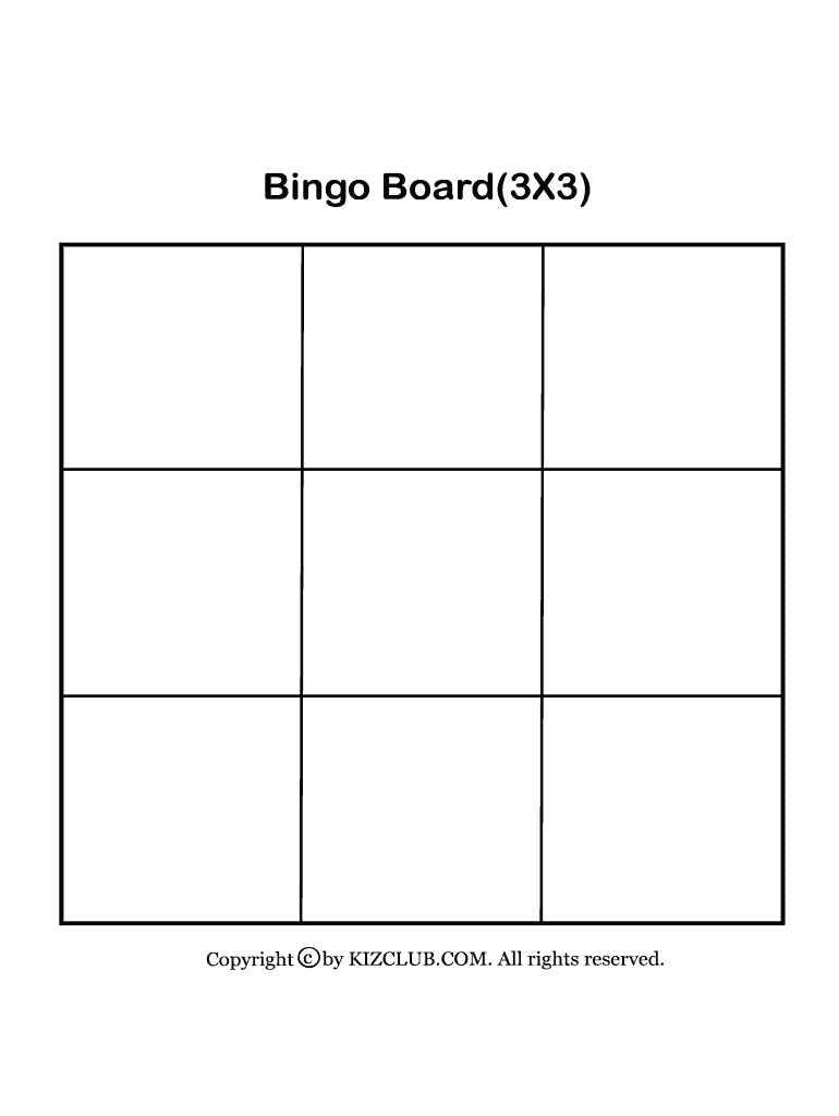 Fillable Online Bingo Board(3X3) Fax Email Print - pdfFiller