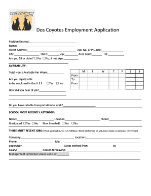 Tutti frutti application pdf - Dos Coyotes Employment Application - Free Job Application Form