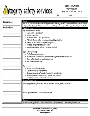 Daily safety briefing template - Weekly Safety Meeting Fire Protection Fire Protection