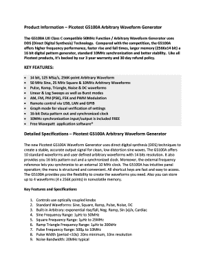 Product Information Picotest G5100A Arbitrary Waveform Generator