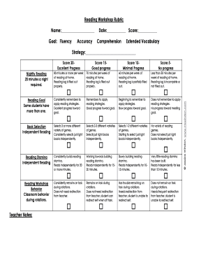 Reading log filled out - Reading Workshop Rubric Name Date Score Goal Fluency - skogstadpd sfinstructionalresources wikispaces