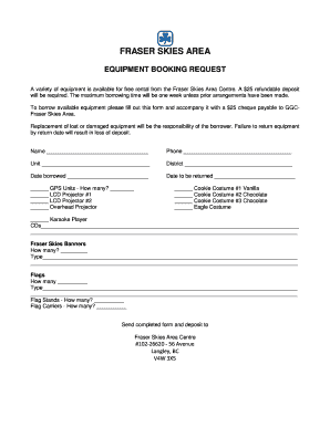 Area Equipment Request - Fraser Skies Area