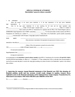 SPECIAL POWER OF ATTORNEY Shareholders general ordinary