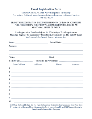 Event Registration Form - bdeepcreekstalentshowbbcomb