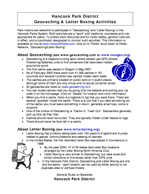 Model formular e411 completat - Hancock Park District Geocaching Letter Boxing Activities