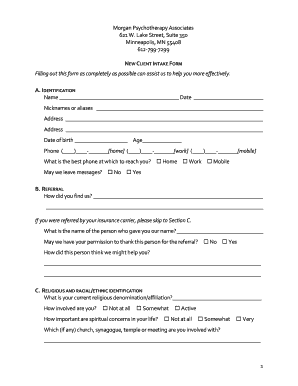 NEW CLIENT INTAKE FORM - Lyn-Lake Psychotherapy amp Wellness