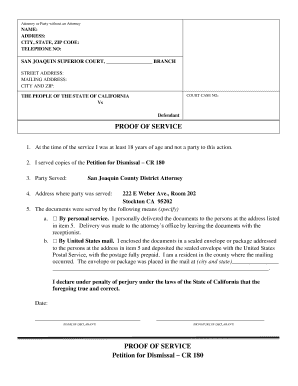Fillable Online PROOF OF SERVICE Petition for Dismissal bCR 180b PROOF ...
