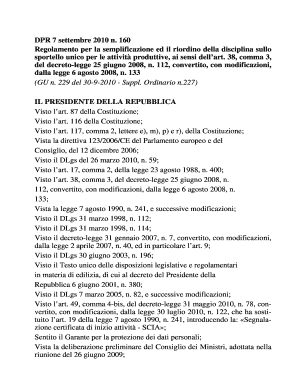 DPR 7 settembre 2010 n 160 - Unione dei Comuni I Fontanili