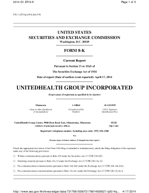 UnitedHealth Group First Quarter 2014 Form 8-K