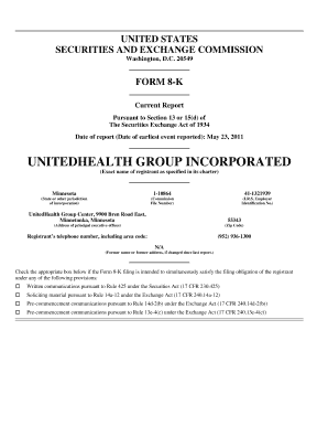 20549 FORM 8K Current Report Pursuant to Section 13 or 15(d) of The Securities Exchange Act of 1934 Date of report (Date of earliest event reported): May 23, 2011 UNITEDHEALTH GROUP INCORPORATED (Exact name of registrant as specified in its charter)