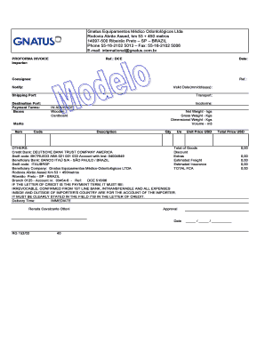 Proforma invoice mail format - E-mail: international gnatus.com.br Gnatus Equipamentos M dico ...