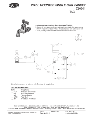 WALL MOUNTED SINGLE SINK FAUCET Z80501 TAG - Zurn products