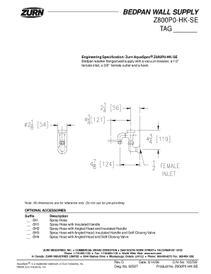 BEDPAN WALL SUPPLY Z800P0-HK-SE TAG - Zurn products