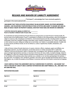 Fillable Online Waiver of Liability - Camp Pinnacle Fax Email Print ...