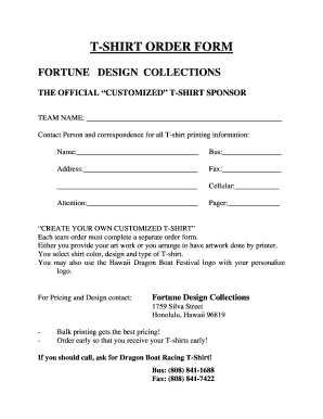 Tshirt order form template - T-SHIRT ORDER FORM - Hawaii Dragon Boat Festival