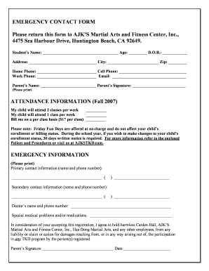 Printable emergency contact form for daycare - EMERGENCY CONTACT FORM Please return this form to AJKS