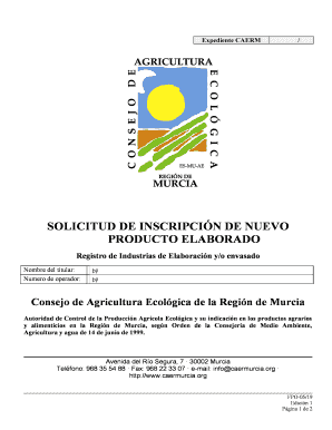 SOLICITUD DE INSCRIPCIN DE NUEVO PRODUCTO ELABORADO