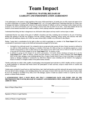 Release Form/Parent or Guardian Waiver of Liability - Team Impact