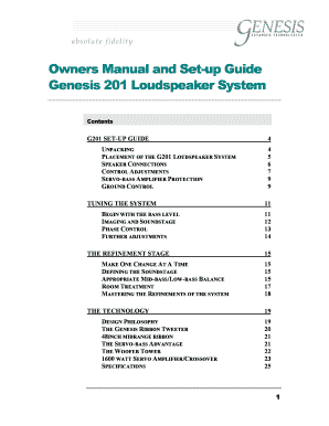 Owners Manual and Set-up Guide Genesis 201 Loudspeaker System