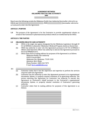 AGREEMENT BETWEEN OKLAHOMA HEALTH CARE AUTHORITY AND