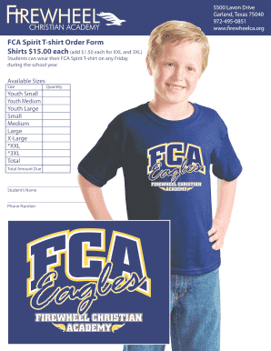 Custom t shirt order form - FCA Spirit T-shirt Order Form Shirts 1500 each - firewheelca