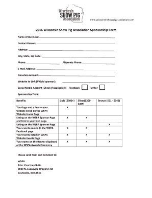 Project management dashboard excel - 2016 Wisconsin Show Pig Association Sponsorship Form