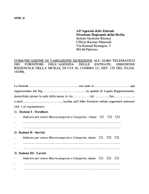 Domanda di comunicazione di variazione (MOD. B) - sicilia agenziaentrate