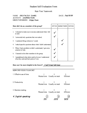 Student Self-Evaluation Form - University of Tennessee - eff clee utk